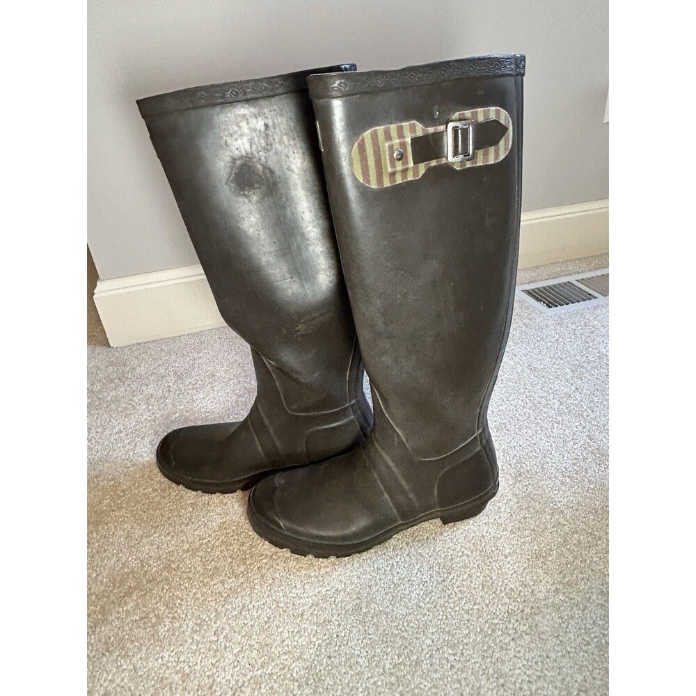 Wellington Hunter Festival Tall Dark Olive Rubber Rain Boots, Women's 9 - Picture 5 of 7
